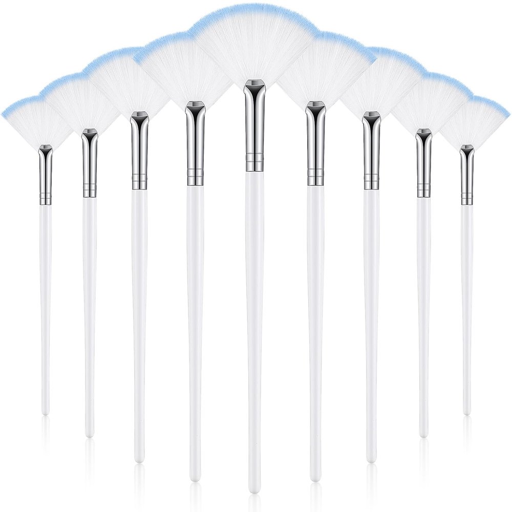 9 Pieces Facial Fan Mask Brushes, Soft Facial Applicator Brushes Tools for Peel Glycolic Makeup for Mud Cream(White Blue)