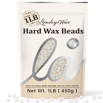 LANSLEYWAX White Hard Wax Beads, 1LB Wax Beans for Sensitive Skin & Full-Body Hair Removal, Brazilian/Bikini/Face/Legs/Eyebrow/Armpit/Chest Waxing Refill at Home for Women & Men, Stripless Formula