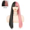 ORAVISTA Half Grey Half Black Long Straight Synthetic Wigs for Women with Bangs Natural Look Heat Resistant Halloween Cosplay (Black Pink) view 3