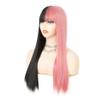 ORAVISTA Half Grey Half Black Long Straight Synthetic Wigs for Women with Bangs Natural Look Heat Resistant Halloween Cosplay (Black Pink) view 4