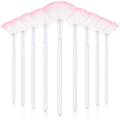 9 Pieces Facial Fan Mask Brushes, Soft Facial Applicator Brushes Tools for Peel Glycolic Makeup for Mud Cream(White Pink)
