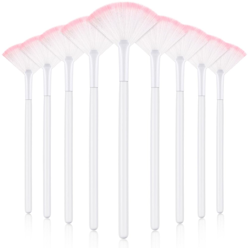9 Pieces Facial Fan Mask Brushes, Soft Facial Applicator Brushes Tools for Peel Glycolic Makeup for Mud Cream(White Pink)