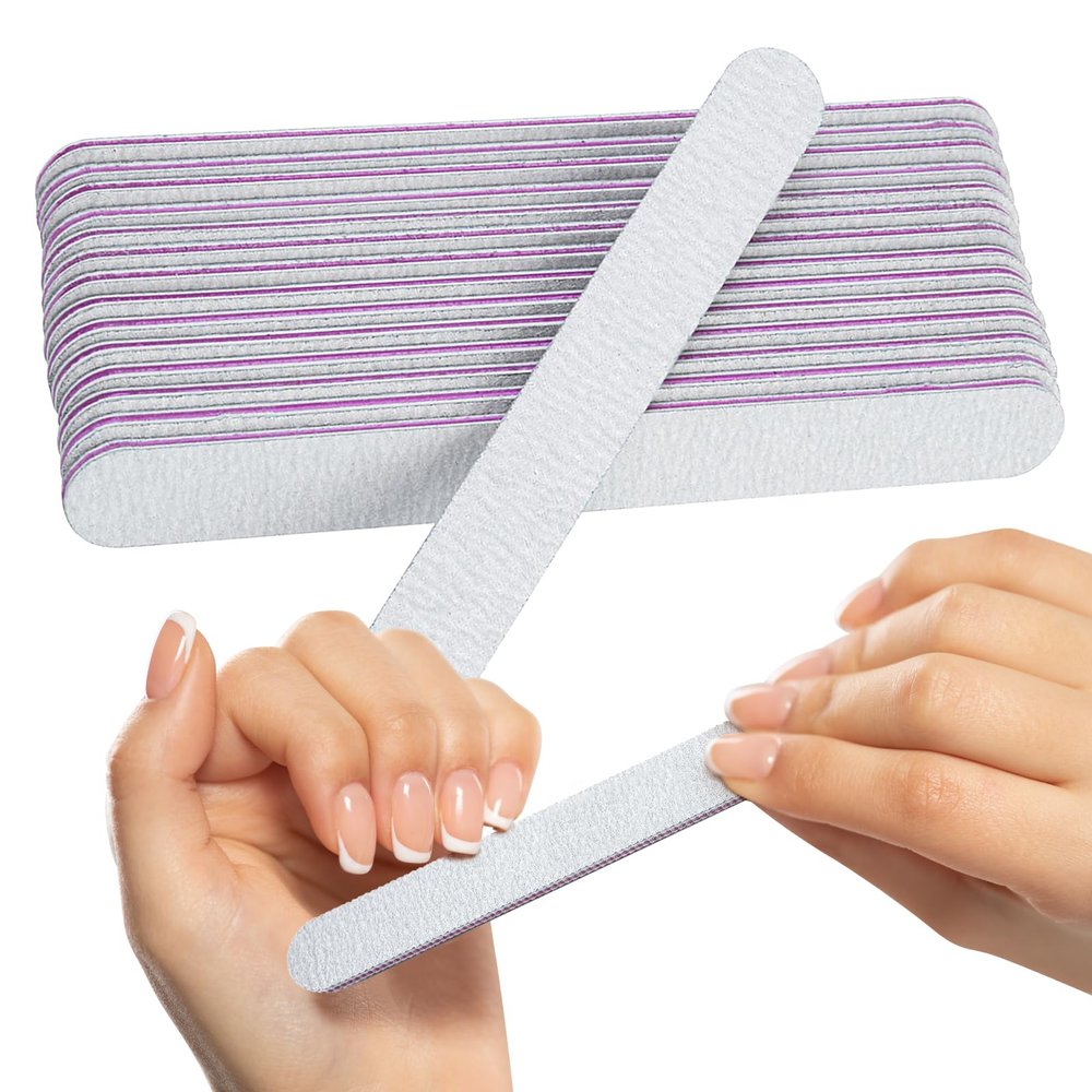 25 Pcs Rough Nail File 100/180 Grit,Heavy Duty Nail Files for Acrylic/Natural Nails,Coarse Nail File for Home and Salon Use (25 Long Round)