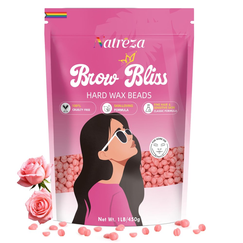 Natreza Hard Wax Beads, 1lb Waxing Beads for Face, Brazilian, Bikini, Legs, Underarms, Sensitive Skin, Full Body Waxing, Wax Melts for Hair Removal, Home Wax Beans for Women Men, Pink
