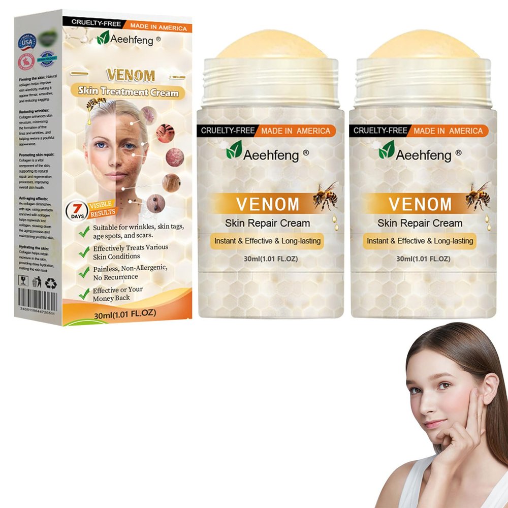 Aeehfeng Bee Venom Skin Repair Cream, Advanced Bee Venom Firming Serum Stick, Firming & Wrinkle-Reducing Cream, Hydrating, Natural Ingredients Suitable for All Skin Types (2 Bottle)