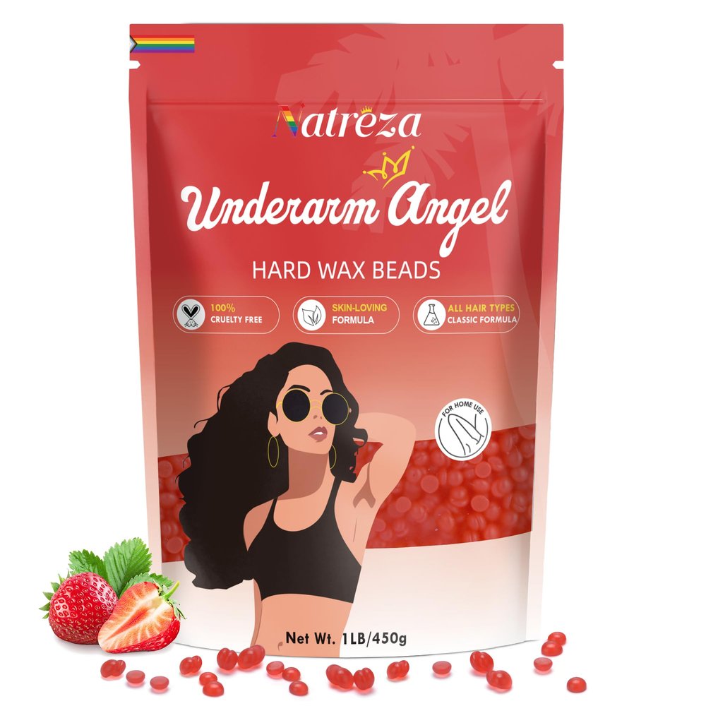 Natreza Hard Wax Beads for Hair Removal, 1lb, Waxing Beads for Facial, Bikini, Brazilian, Armpit, Arms, Legs, Sensitive Skin, Coarse Hair Formula, Wax Beans Refill for Wax Warmers, Red