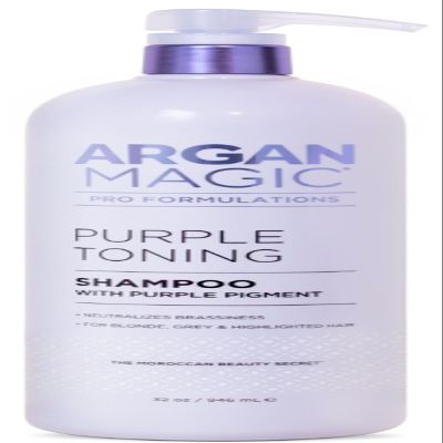 Argan Magic Purple Toning Shampoo  Neutralizes Brassiness for Blonde, Grey & Highlighted Hair | Infused with Argan Oil | Paraben-Free, Cruelty-Free | Made in USA (32 Oz)