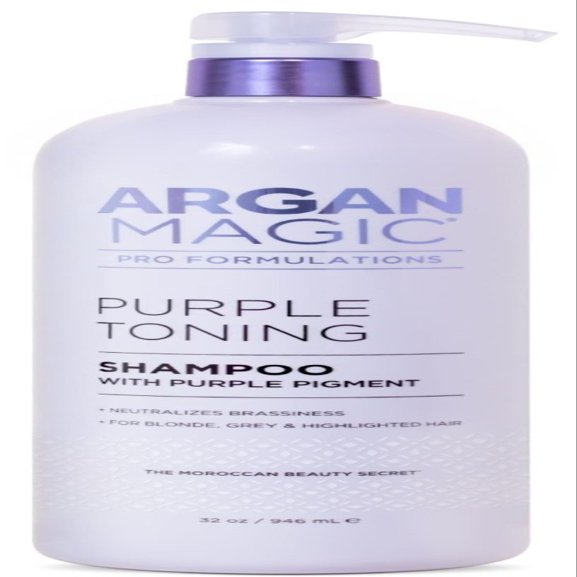 Argan Magic Purple Toning Shampoo  Neutralizes Brassiness for Blonde, Grey & Highlighted Hair | Infused with Argan Oil | Paraben-Free, Cruelty-Free | Made in USA (32 Oz)