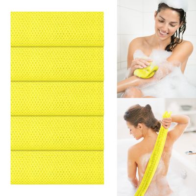 5 Pieces African Net Bath Sponge,Long Net Bath Sponge Exfoliating Shower Body Scrubber Back Scrubber Skin Smoother,Back Foot Scalp Scrub, Flat Dead Skin Remover (Yellow, 20 * 65CM)