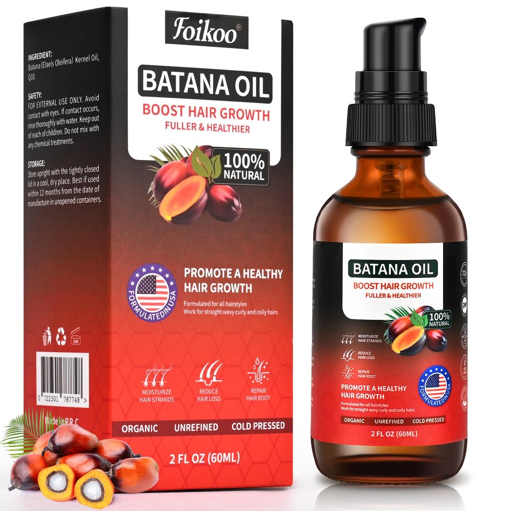 Foikoo Batana Oil Spray for Hair Growth, 100% Natural & Pure Dr Sebi Organic Raw Batana Oil from Honduras, Hair Thickening & Strengthening Hair regrowth oil, 2 Fl Oz