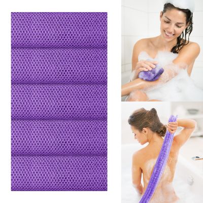5 Pieces African Net Bath Sponge,Long Net Bath Sponge Exfoliating Shower Body Scrubber Back Scrubber Skin Smoother,Back Foot Scalp Scrub, Flat Dead Skin Remover (Purple, 20 * 65CM)