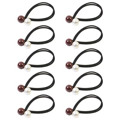 10 Pieces Artificial Pearl Elastic Hair Ties Classic Hair String Pearl Hair Scrunchies Hair Ring Elegant Ponytail Holder for Women Lady, Black Rope