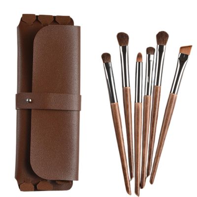 6Pcs Detail Eyeshadow Brush Kabuki Travel Makeup Brush Set Ultra Soft Hair Concealer, Blush, Contour, Blending Brush (Brown)
