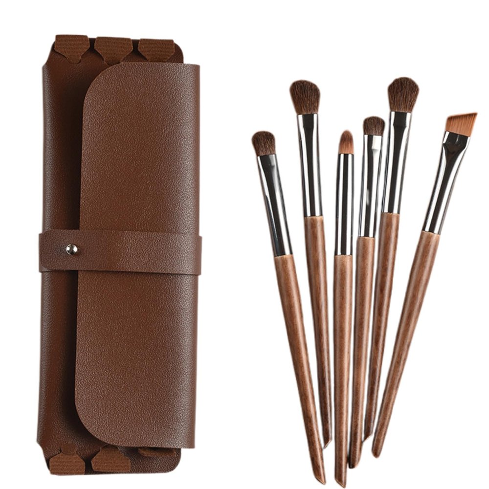 6Pcs Detail Eyeshadow Brush Kabuki Travel Makeup Brush Set Ultra Soft Hair Concealer, Blush, Contour, Blending Brush (Brown)