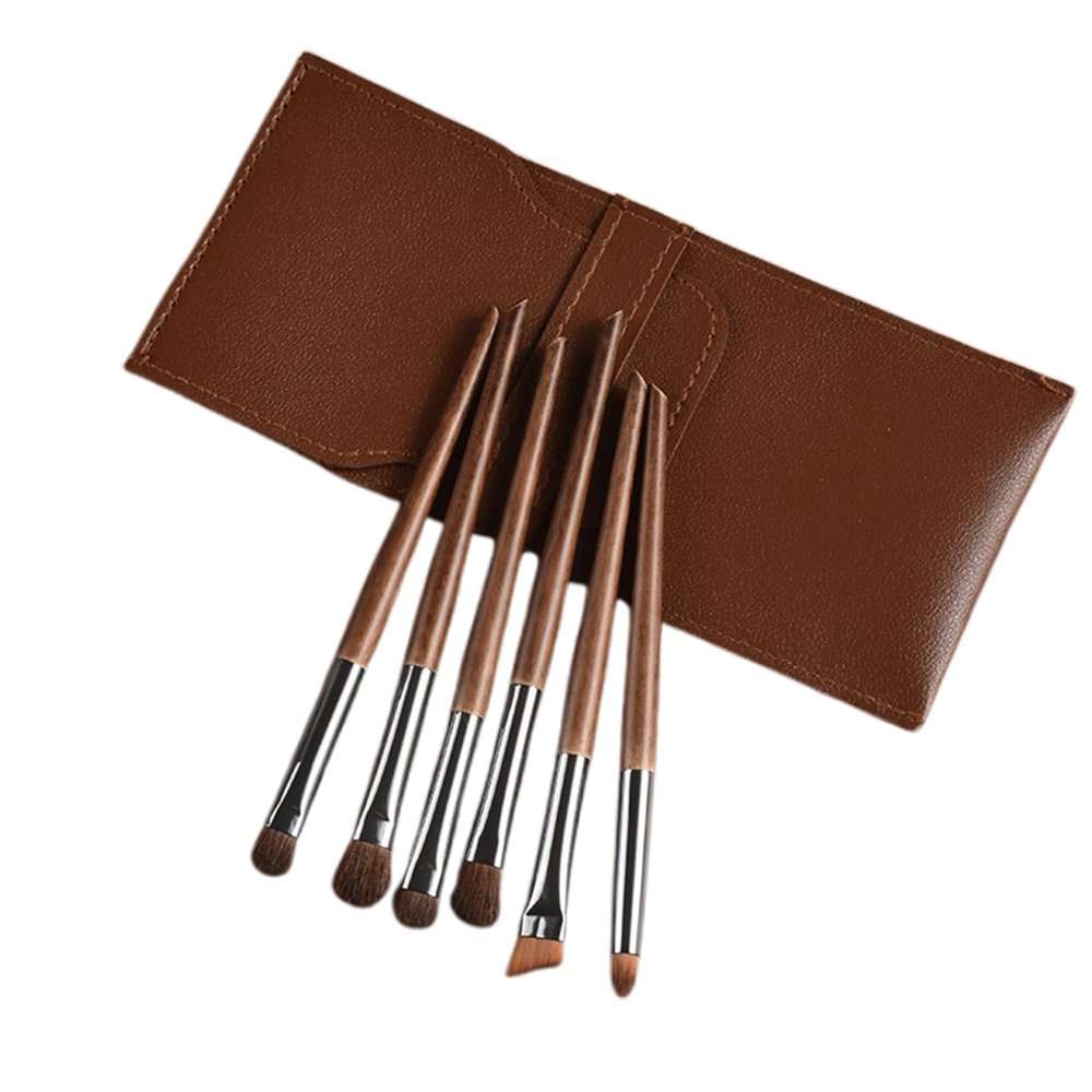 6Pcs Detail Eyeshadow Brush Kabuki Travel Makeup Brush Set Ultra Soft Hair Concealer, Blush, Contour, Blending Brush (Coffee)