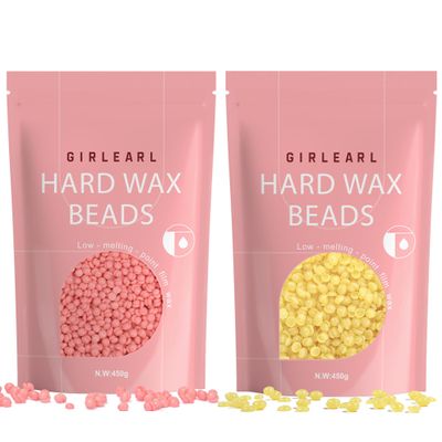 GIRLEARLE 2-Pack Hard Wax Beads, 1lb Honey for Coarse Hair & Sensitive Skin, 1lb Rose for Face & Body, Brazilian Bikini, Legs, Eyebrow, Facial