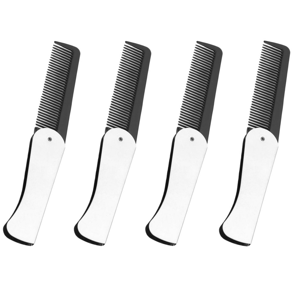 4 Pcs Folding Pocket Combs for Men - Stainless Steel Fine Tooth Hair Beard Combs for Styling Hair, Beard or Mustache Care, Compact Design for Travel & Everyday Grooming (Silver)