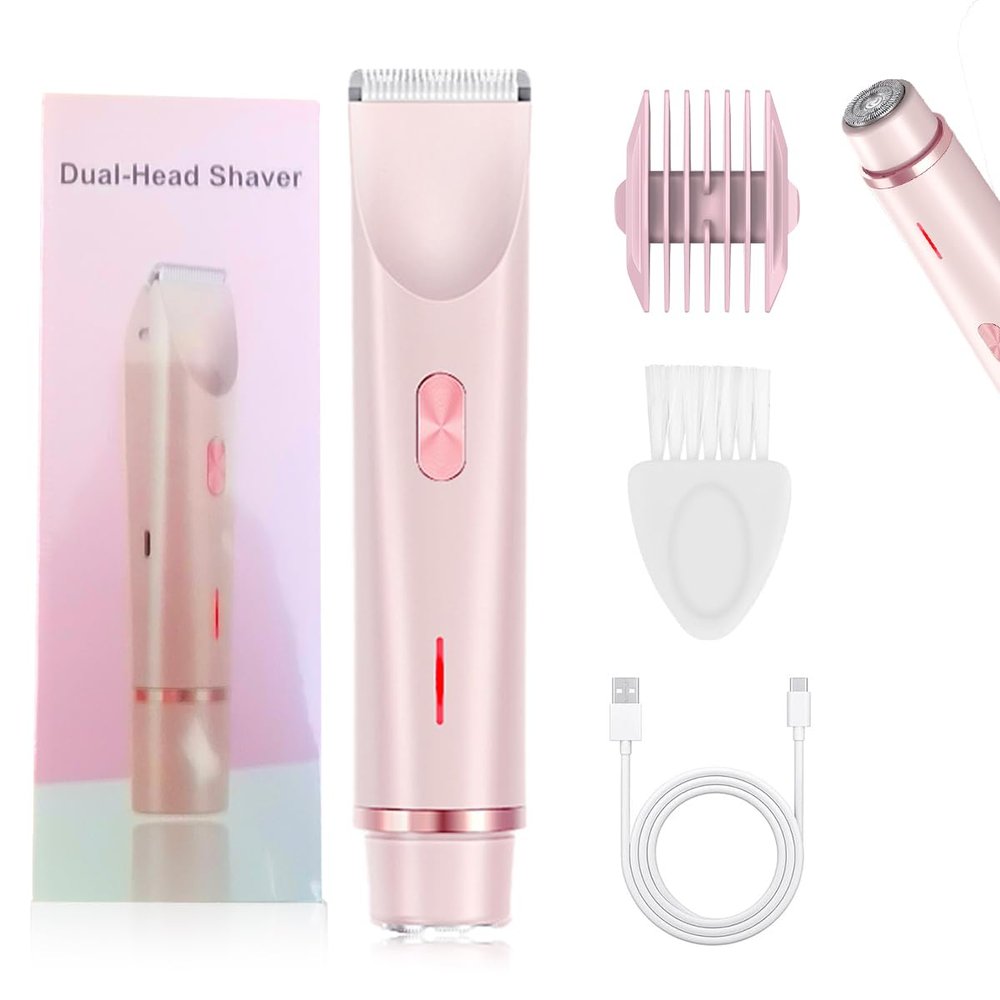 Bikini Trimmer for Women - Painless Electric Razors for Silk Skin,Cordless Body Shaver for Trip, Wet/Dry Shaver Groomer, Replaceable Blade Heads, IPX7 Waterproof&Easy Cleaning, USB Charge(Pink)