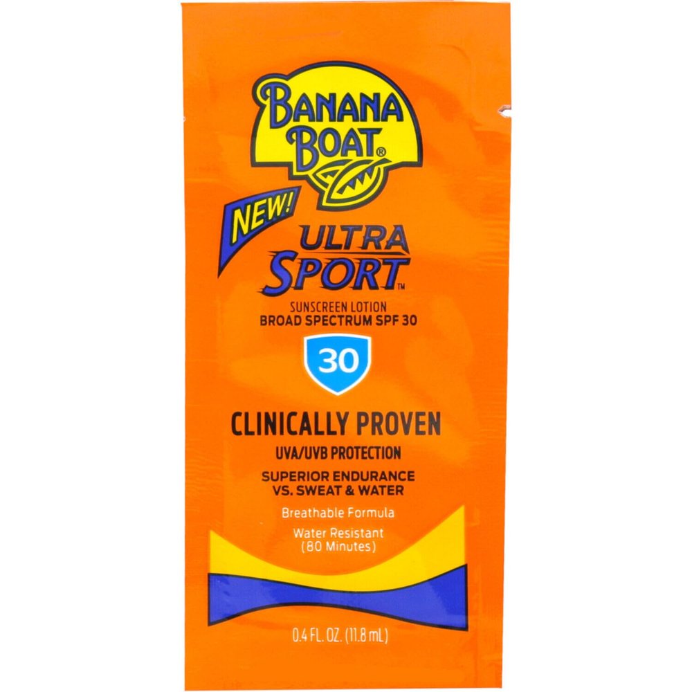 Banana Boat Ultra Sport Sunscreen Lotion Packets, Broad Spectrum SPF 30, Water & Sweat Resistant, 0.4 fl oz (Pack of 200)