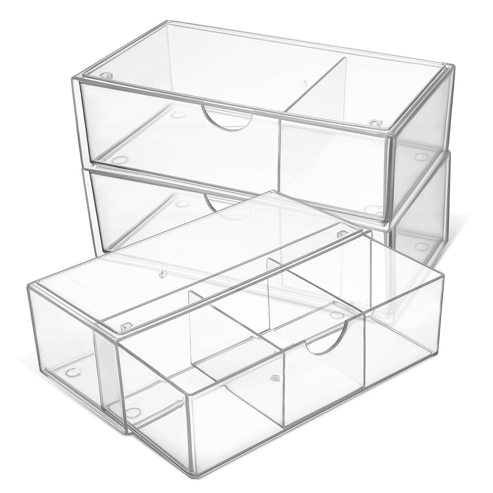 Alipis 3pcs Clear Makeup Organizer Dividers Lidded Vanity Storage Box for Lipsticks and Cosmetics Elegant Desktop Container for Cotton Pads and Accessories