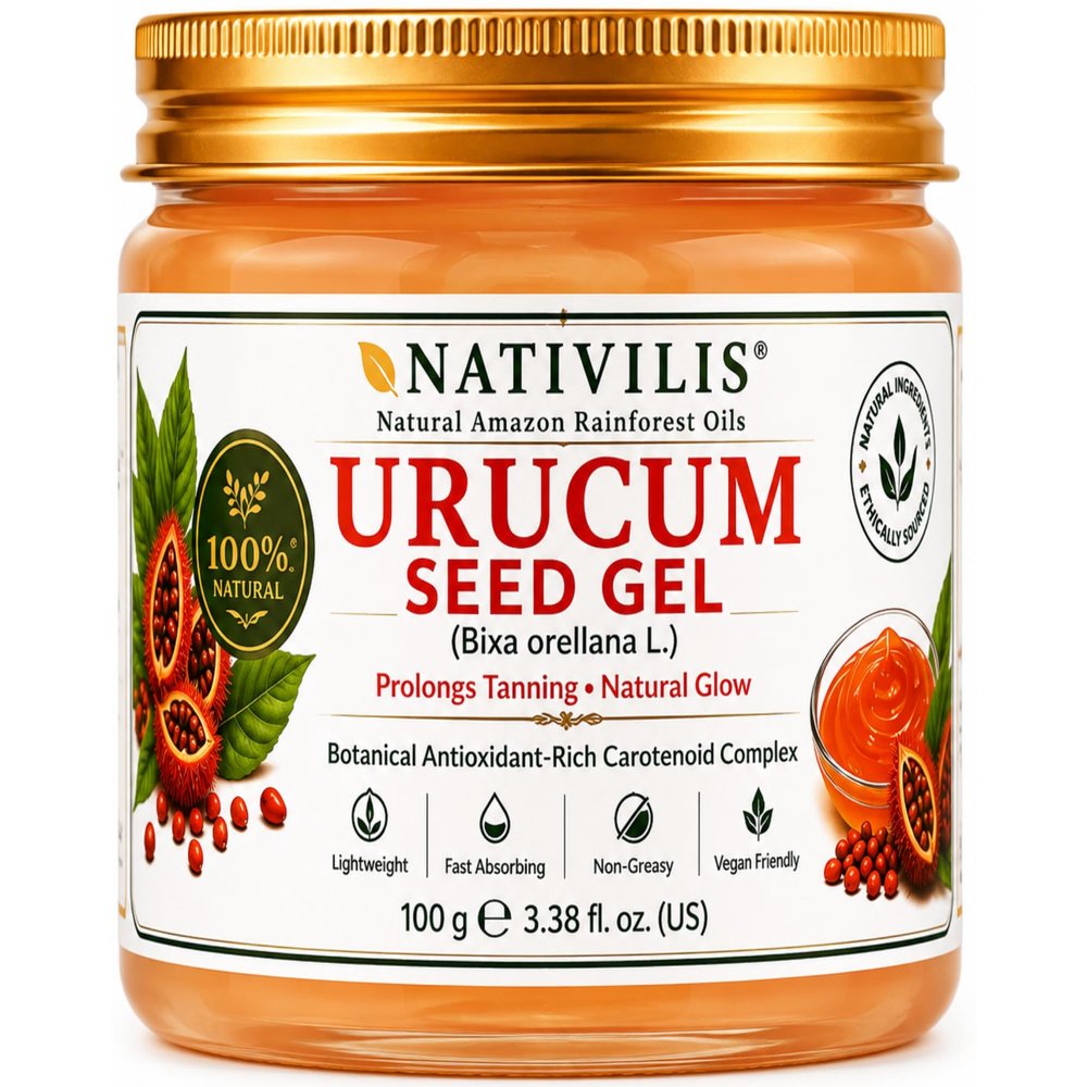 Nativilis Amazonian Urucum Seed Gel (Bixa orellana L.) Prolongs Tanning Skin Natural Glow - Ultraviolet Rays Protection properties Brazilian Bio-Natural - Copaiba Benefits