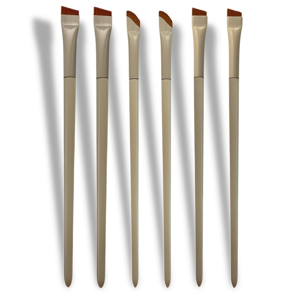 Angled Eyebrow & Eyeliner Brush Set  6 Ultra-Thin Precision Tools (Curved, Wide & Narrow) for Powder, Gel, Tint & Pomade  Professional Kit for Eyebrows & Eye Makeup