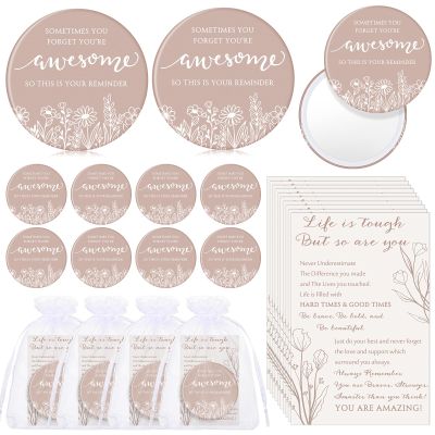 50 Set Inspirational Compact Mirror Bulk Valentine Gift for Women Mini Makeup Pocket Mirror with Motivational Cards Appreciation Gifts for Galentine Friends Sisterhood Coworker Employee (Boho)