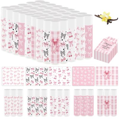 50 Pack Pink Bow Baby Shower Favors Bulk Lip Balm Girls Favors Gifts for Bachelorette Girls Pink Bow Moisturizing Lip Care Pretty lipstick Birthday Christmas Party Supplies (pink bow)