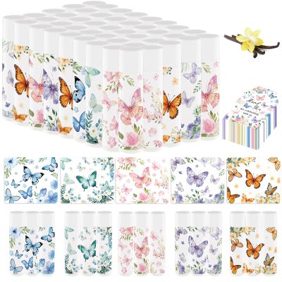 50Pcs Butterfly Baby Shower Favors Lip Balm Bulk Thank You Gift for Women Staff Moisturizing Lip Care with Organza Bag and Tag for Bridal Shower Valentine's Gifts Party Favor Supplies (Butterfly)