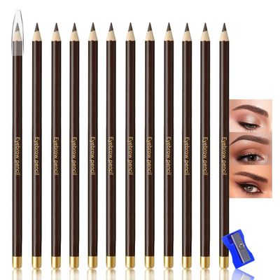 12Pcs Eyebrow Pencils for Women,Wooden Hard-Core Brown Eyebrow and Eyeliner Pencil,Long Lasting Waterproof and Sweat-Proof,Beginner Makeup Brow Pencil,Create a Natural Eye Brow Makeup,Vegan