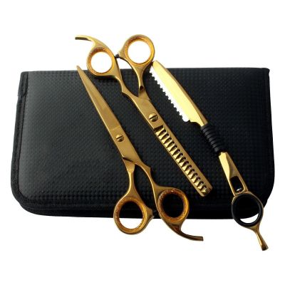 5.5 Inch Hair Cutting Scissors Thinning Shears Kit Stainless Steel Barber Scissors Set for Hairdresser Haircut Hairdressing,Brown,6.5 inch