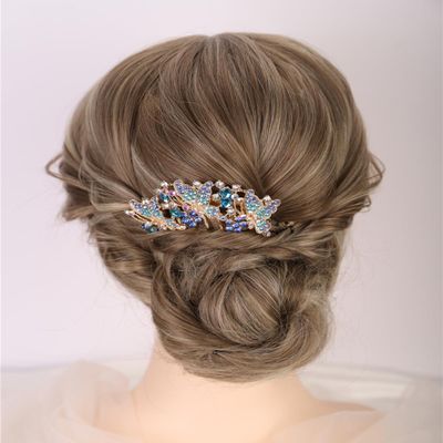 Aimimier Dainty Butterfly Crystal Hair Comb 3 Butterflies Hair Side Comb Sparkly Rhinestone Long Teeth Hair Piece Marquise Wedding Bridal Hair Accessories for Women (Blue)