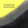 0.06mm Full PU Frontal Hairpiece For Men Toupee Natural Hairline Forehead Hair Piece Patch Invisible Seamless Ultra Thin Skin PU Human Hair Toppers Replacement Black/Brown Color (Black, 2x16inch) view 2