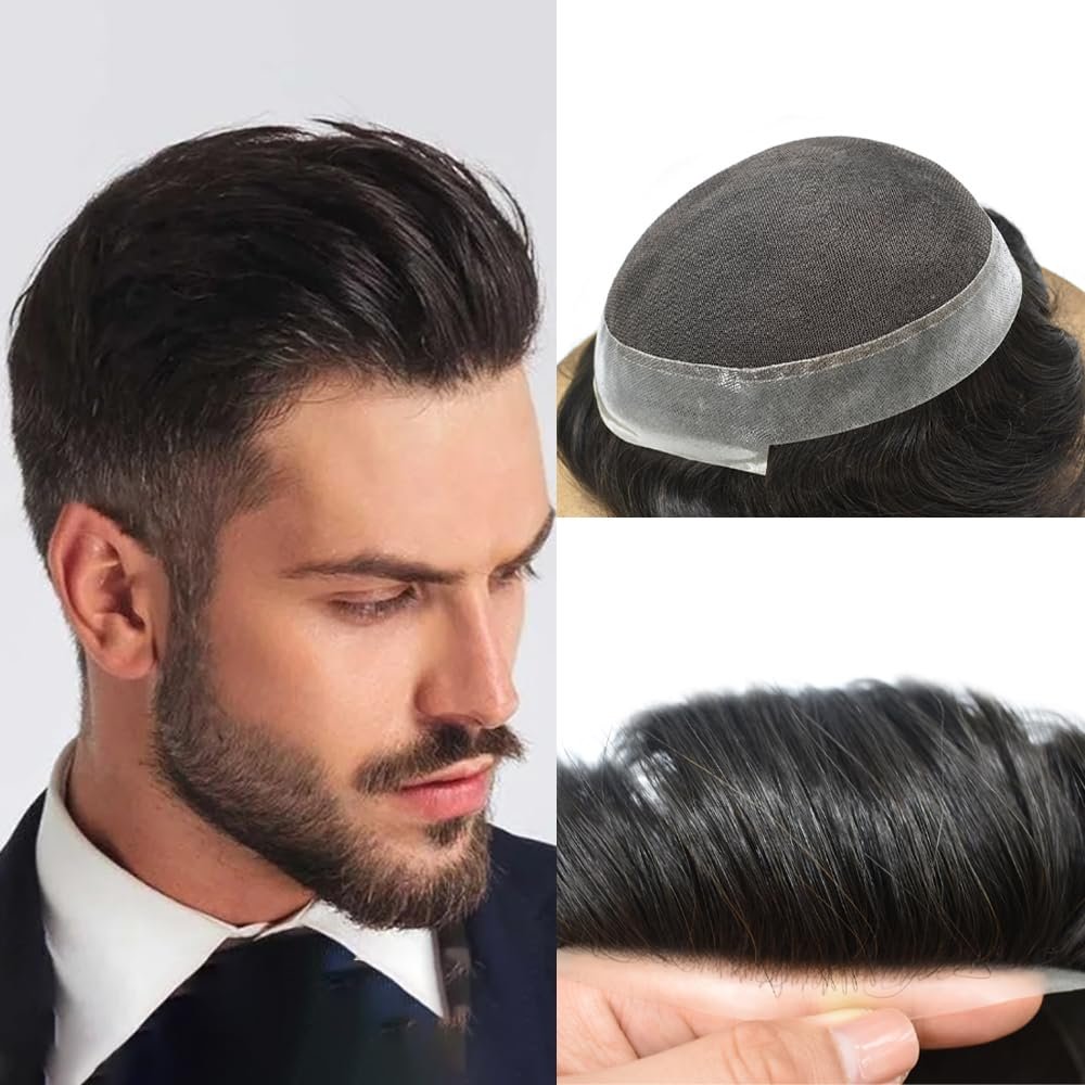 Toupee For Men Hair Pieces Real Human Hair Swiss Lace Men's Toupee European Human Hair Units For Men Hairpieces Hair Systems6x8-100% density#2 DARKEST BROWN