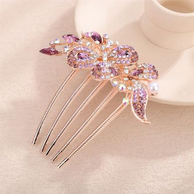 Aimimier Dainty Crystal Hair Comb Sparkly Bow Leaf Rhinestone Inlaid Hair Side Combs Vingtage Long Teeth Hair Clip Wedding Hair Accessories for Women (Purple)