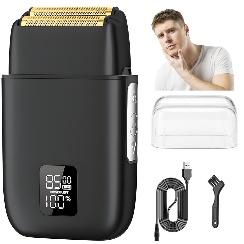 Foil Shaver for Men - 3 Adjustable Speeds Electric Razor with LED Power Display, IPX7 Waterproof Wet/Dry Trimmer for Face Beard & Head