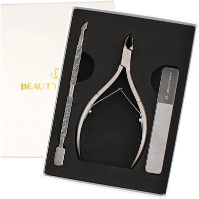 Beauty Power Cuticle Trimmer with Cuticle Pusher & Nano Nail File - Cuticle Nipper Cuticle Remover Nippers Professional Stainless Steel Clippers Pedicure Manicure Tools for Fingernails