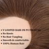0.06mm Full PU Frontal Hairpiece For Men Toupee Natural Hairline Forehead Hair Piece Patch Invisible Seamless Ultra Thin Skin PU Human Hair Toppers Replacement Black/Brown Color (Brown, 4x18inch) view 4