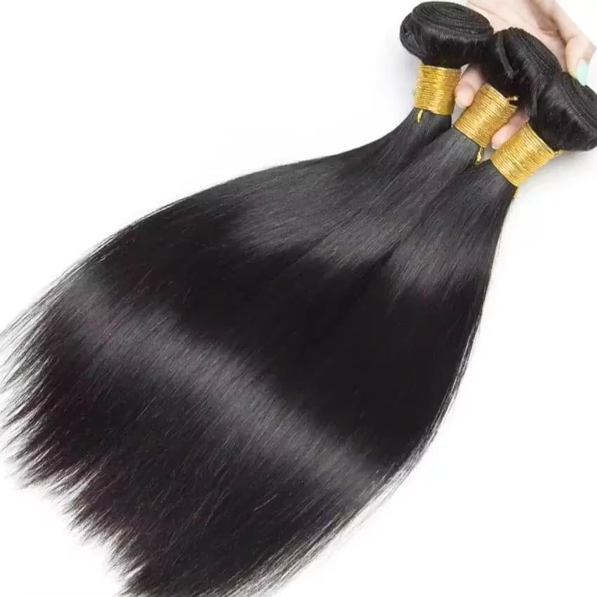 100% Brazilian Virgin Unprocessed Human Hair Straight 3 Bundles Weave Wefts Weaving Remy Hair Extensions Double Weft 100g/Bundle Natural Color (Straight, 14 16 18inch)