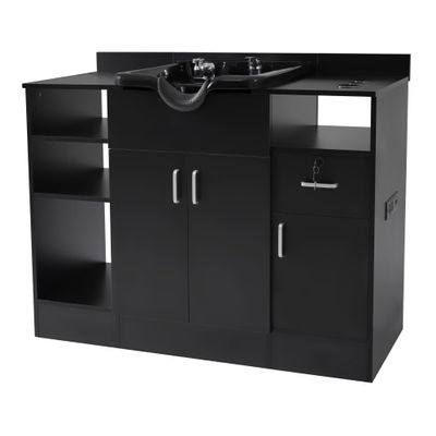 BKNROIHB Shampoo Backwash Station with Shampoo Bowl & Storage Layer, Drawer,110V Outlets, USB Port, Faucet Sprayer, Salon Equipment for Spa Beauty