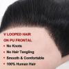 0.06mm Full PU Frontal Hairpiece For Men Toupee Natural Hairline Forehead Hair Piece Patch Invisible Seamless Ultra Thin Skin PU Human Hair Toppers Replacement Black/Brown Color (Black, 4x18inch) view 3