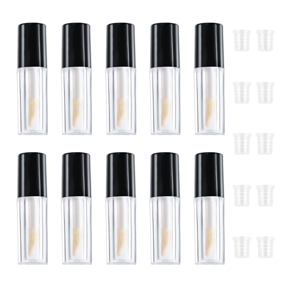 10 Pack Clear Mini Lip Gloss Tubes Empty Lip Balm Containers Lip Gloss Bottles for Lipstick Samples Makeup DIY Lip Gloss Tube with Wand 1.2ml Plastic Refillable Cosmetic Container for Travel (Black)