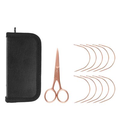 GlamorDove 10Pcs Curved Needles with Cutting Scissor Hair Curved Needles for Micro Beads Sewing Weft Extensions Hair Extensions Weaving Needles Hand Sewing Accessories Leather Canvas Repair Needles