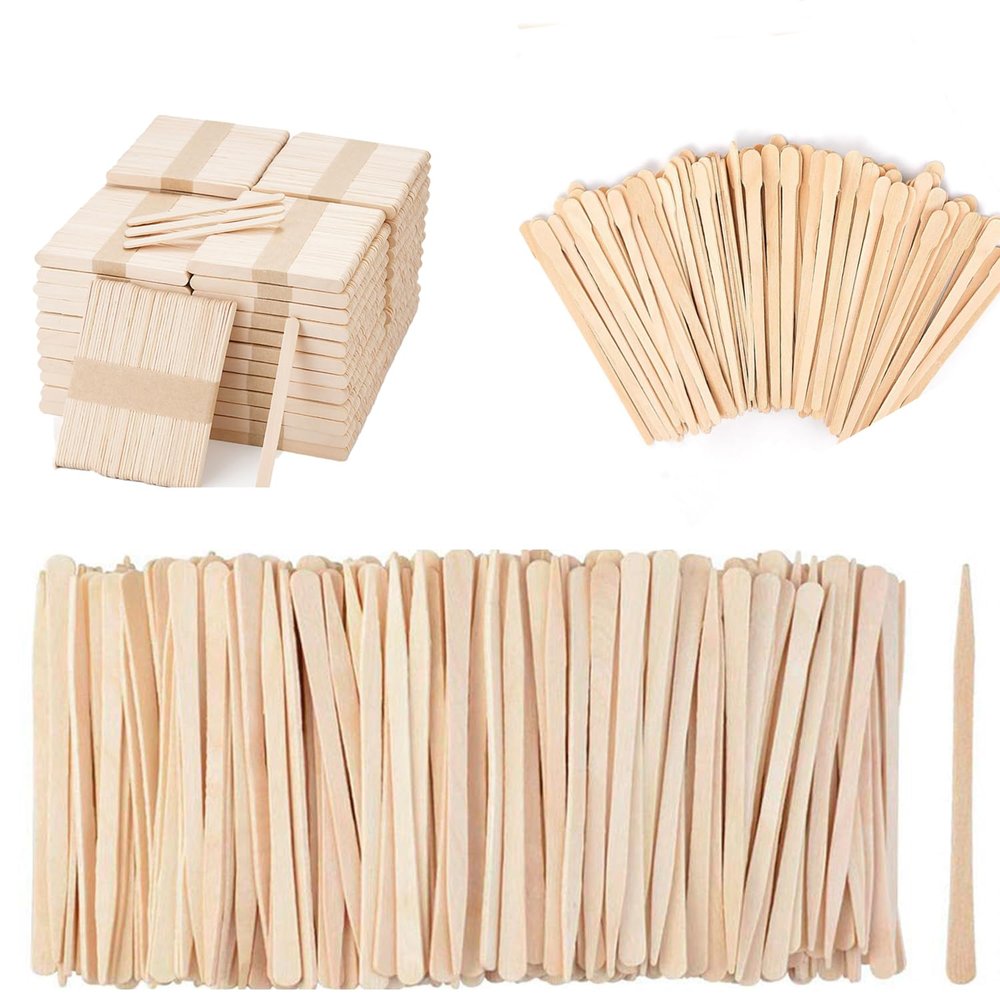 1200 Pack Wooden Waxing Sticks (Without Handle) and 600 Pcs Wooden Eyebrow Waxing Sticks with Handle and 2400 Pcs Popsicle Sticks for Crafts
