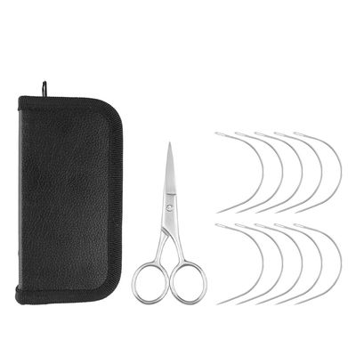 GlamorDove 10Pcs Curved Needles with Cutting Scissor Hair Curved Needles for Micro Beads Sewing Weft Extensions Hair Extensions Weaving Needles Hand Sewing Accessories Leather Canvas Repair Needles