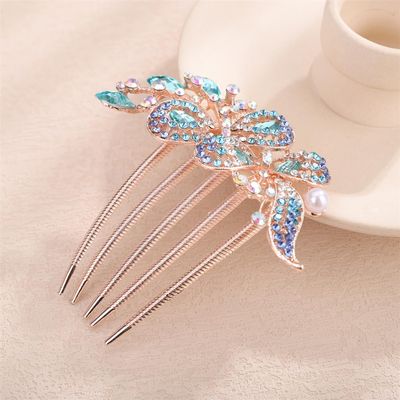 Aimimier Dainty Crystal Hair Comb Sparkly Bow Leaf Rhinestone Inlaid Hair Side Combs Vingtage Long Teeth Hair Clip Wedding Hair Accessories for Women (Blue)