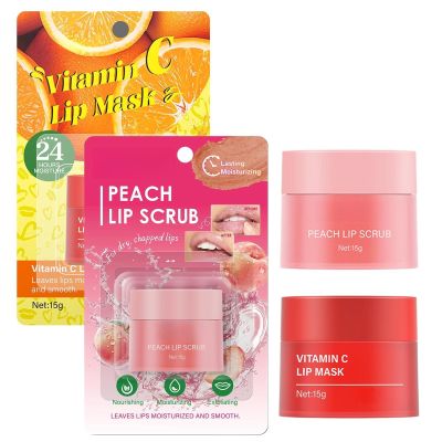 Lip Scrub and Mask Set, Lip Sleeping Mask & Lip Exfoliator, for Dark Lips, Gently Exfoliate, Polish, & Repair Dry, Flaky Lips,Lip Treatment Kit(Peaches & Vitamin C)