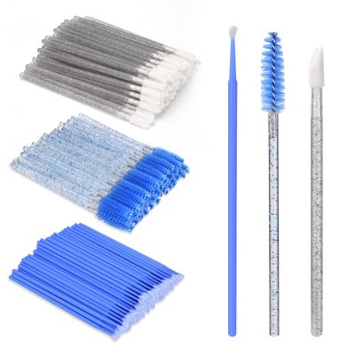 BAMTTOO 300pcs Eyelash Extension Supplies Kit Disposable Lash Spoolies Brush Cotton Swab Brushes Lip Brushes for Eyelash Extension Tattoo Lipstick Applicator(Blue)