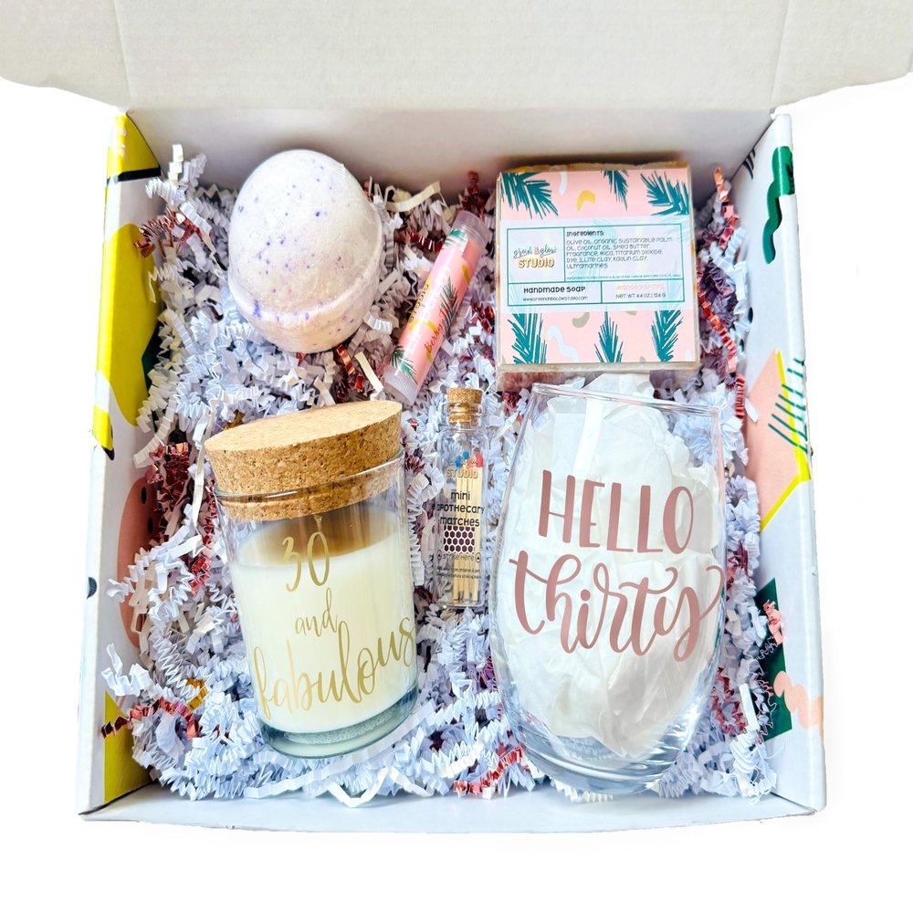 30th Birthday Candle Small Spa Gift Box, Handmade Unique Birthday Basket, Thirty Self Care Gift Set for Women, Best Friend Relaxation Gift Idea (It's A Vibe)