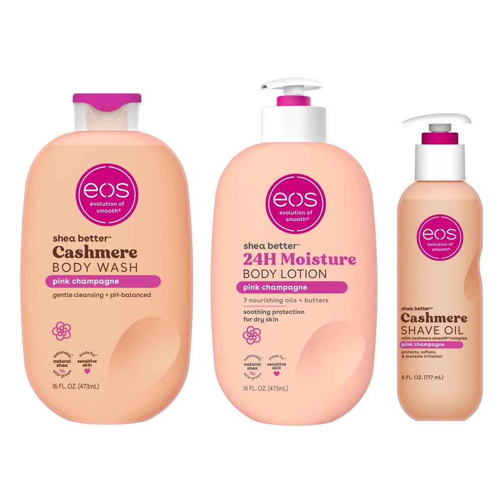 eos Shower Essentials Bundle- Body Lotion, Body Wash, Shave Oil - Pink Champagne